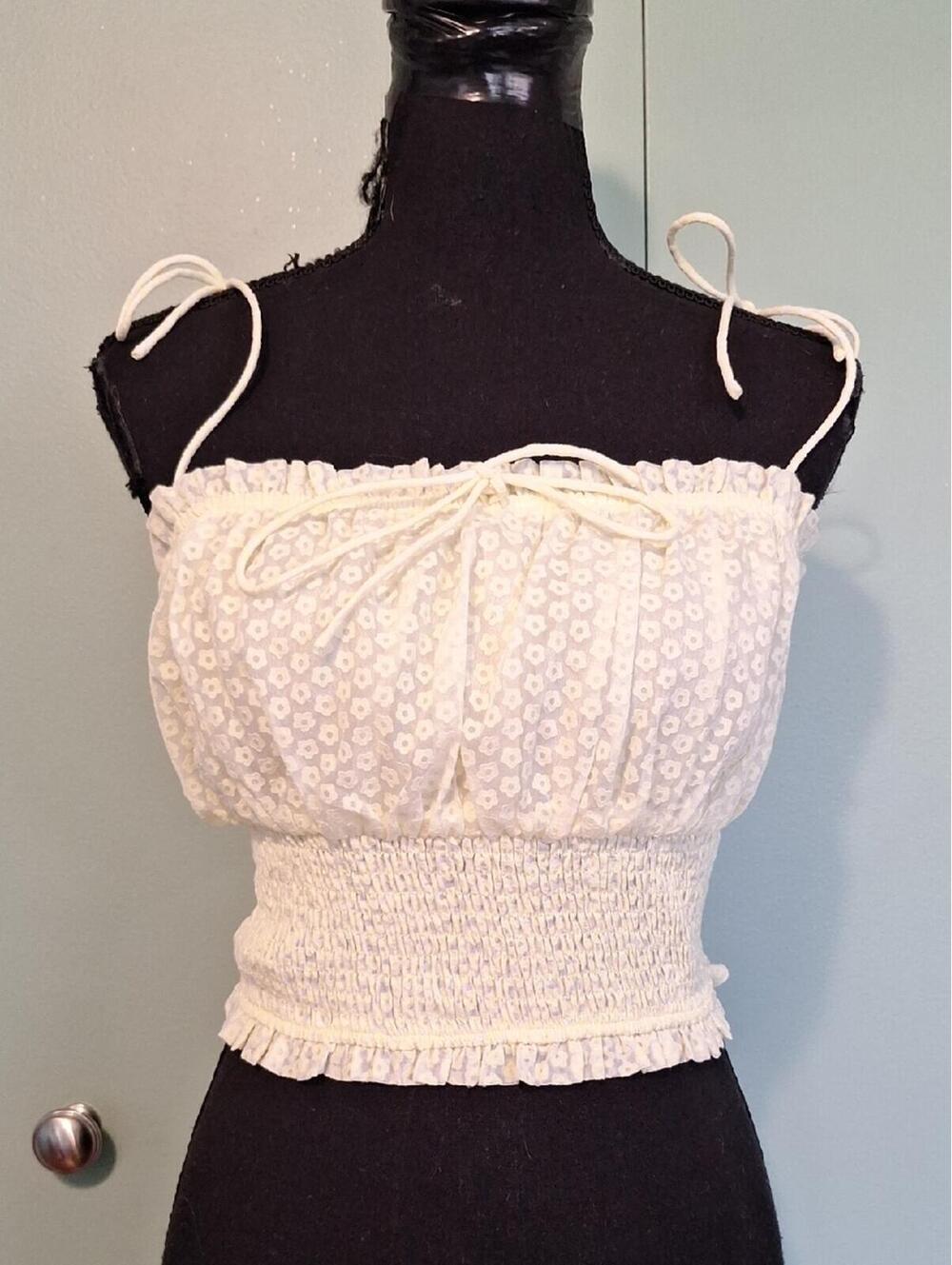 Luvalot Pale Yellow Floral Ruffle Bow Crop Top Size 6